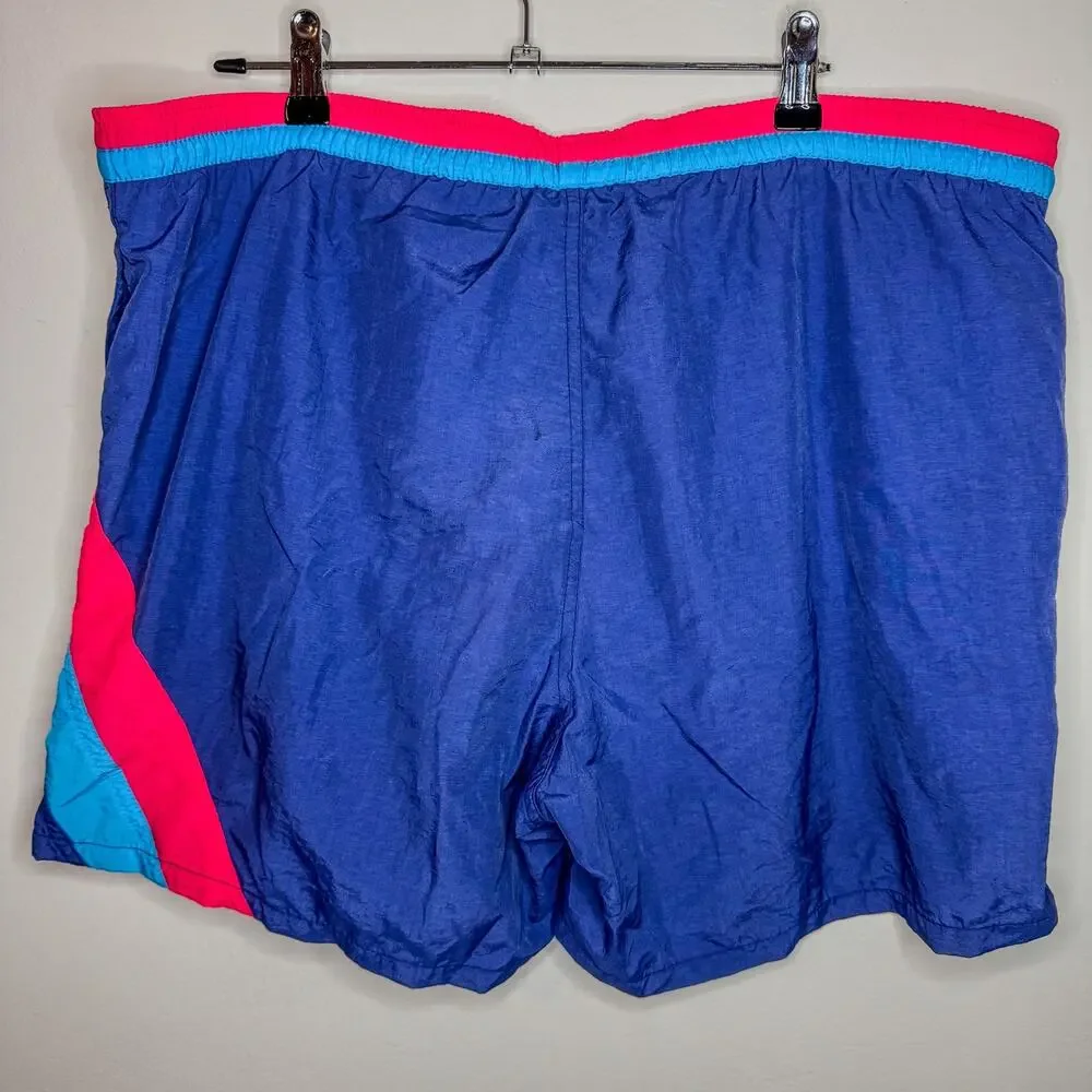 Vintage 90s Beach Gear Colorblock Swim Trunks Board Shorts Large Neon